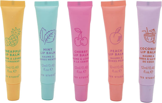 Yes Studio Fruit Drops Lip Balm Gift Set, 5 X 12Ml, Cruelty Free, Pineapple Mint Cherry Peach Coconut