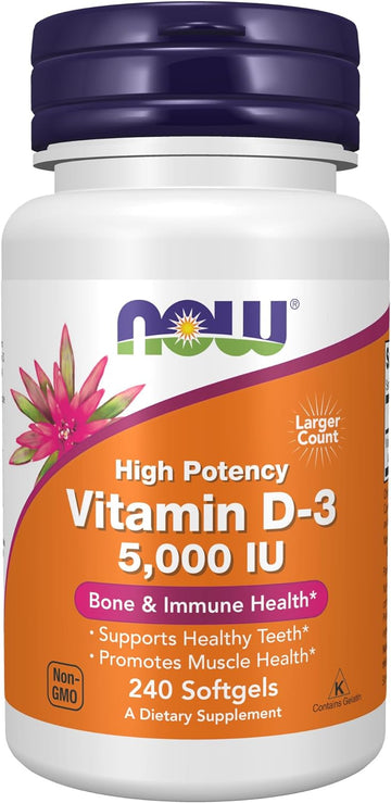 Now Foods Supplements, Vitamin D-3 5,000 Iu, High Potency, Structural Support*, 240 Softgels