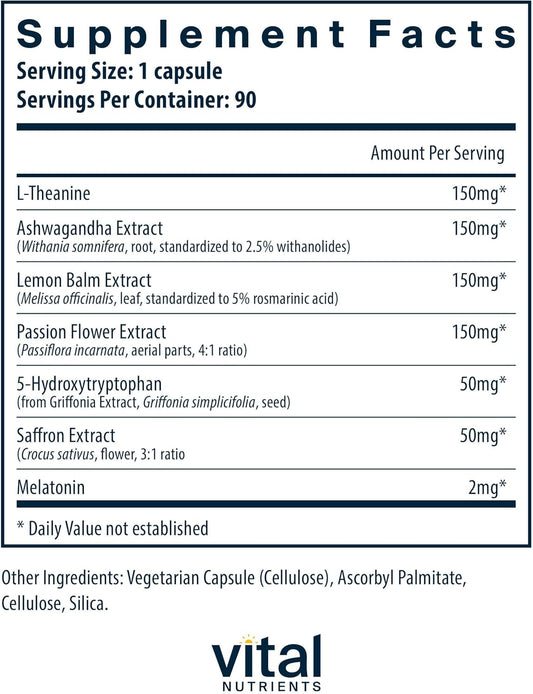 Vital Nutrients Sleep + Recover | Vegan Sleep Supplement |Sleep Support | Melatonin, Ashwagandha, & L-Theanine | Gluten, Dairy, And Soy Free | 90 Capsules