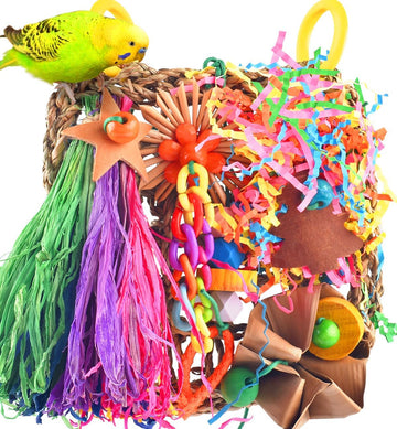 Katumo Conure Toys, Bird Grass Mat Parakeet Shredder Hanging Toys Cockatiel Foraging Toys Parrot Climbing Wall Toys Lovebird Cage Toys For Small Birds