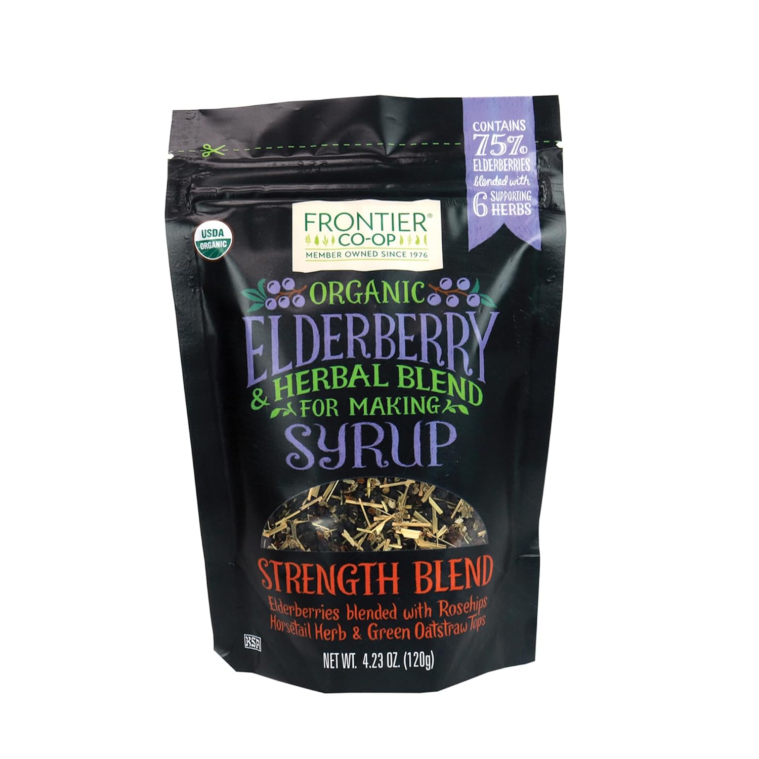 Frontier Co-Op Organic Elderberry, 4.23 Ounce Bag | Dried Elderberries For Preparing Syrup | Kosher | Perfect For Elderberry Tea And Herbal Blends