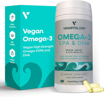 Vegan Omega 3 Supplement (60 Capsules) – Omega-3, Epa, Vitamin D3 & Dha Supplements - Algae Omega 3 Vegan Supplements For Brain, Eye, & Heart Health – Omega 3 For Kids & Adults