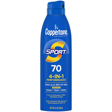 Coppertone SPORT Sunscreen Spray SPF 70, Water Resistant, Continuous Spray Sunscreen, Broad Spectrum SPF 70 Sunscreen, 5.5 Oz Spray