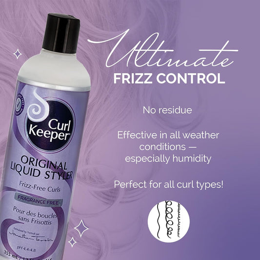 Original Curl Keeper Anti-Frizz Curl Defining Hair Styler (12 Oz) - Fragrance-Free, Lightweight Curl Definer Liquid Gel For All Weather Conditions - Wavy & Curly Hair Products For Women