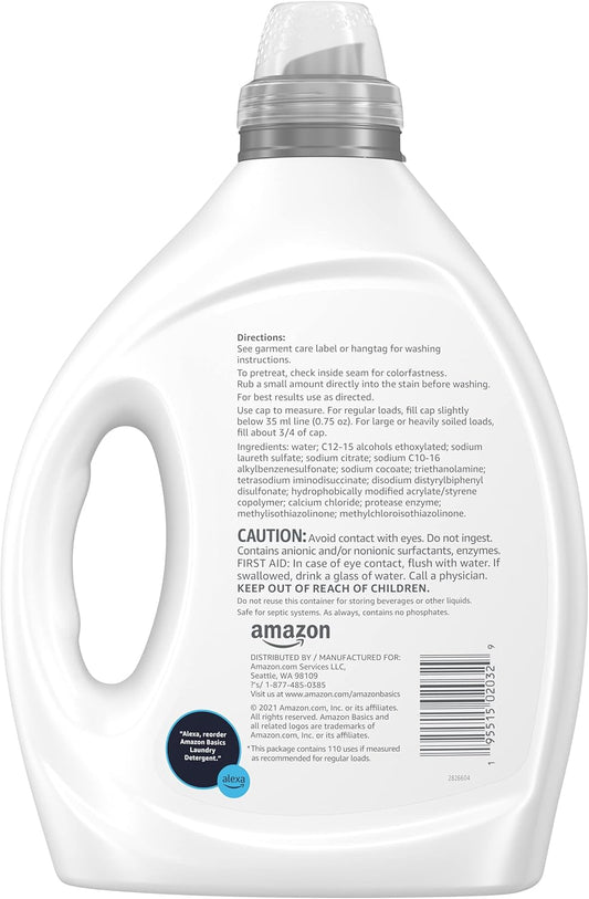 Amazon Basics Concentrated Liquid Laundry Detergent, Free & Clear, 110 Count, 82.5 Fl Oz (Previously Solimo)