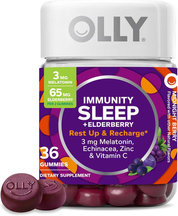 Olly Sleep Immunity Melatonin Gummy, Vitamin C, Zinc, Echinacea, 3Mg Melatonin, Immune And Sleep Support, Berry - 36