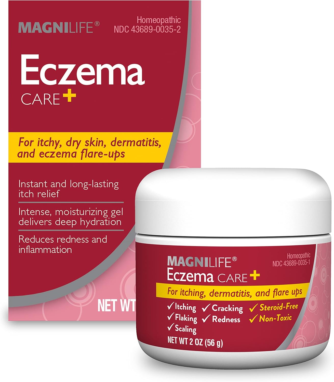 Magnilife Eczema Care+, Moisturizing Gel For Itchy, Dry Skin, Last Relief For Dermatitis And Eczema Flare-Ups - Natural Ingredients Aloe, Calendula & Tea Tree Oil - Steroid-Free, Paraben-Free - 2 Oz