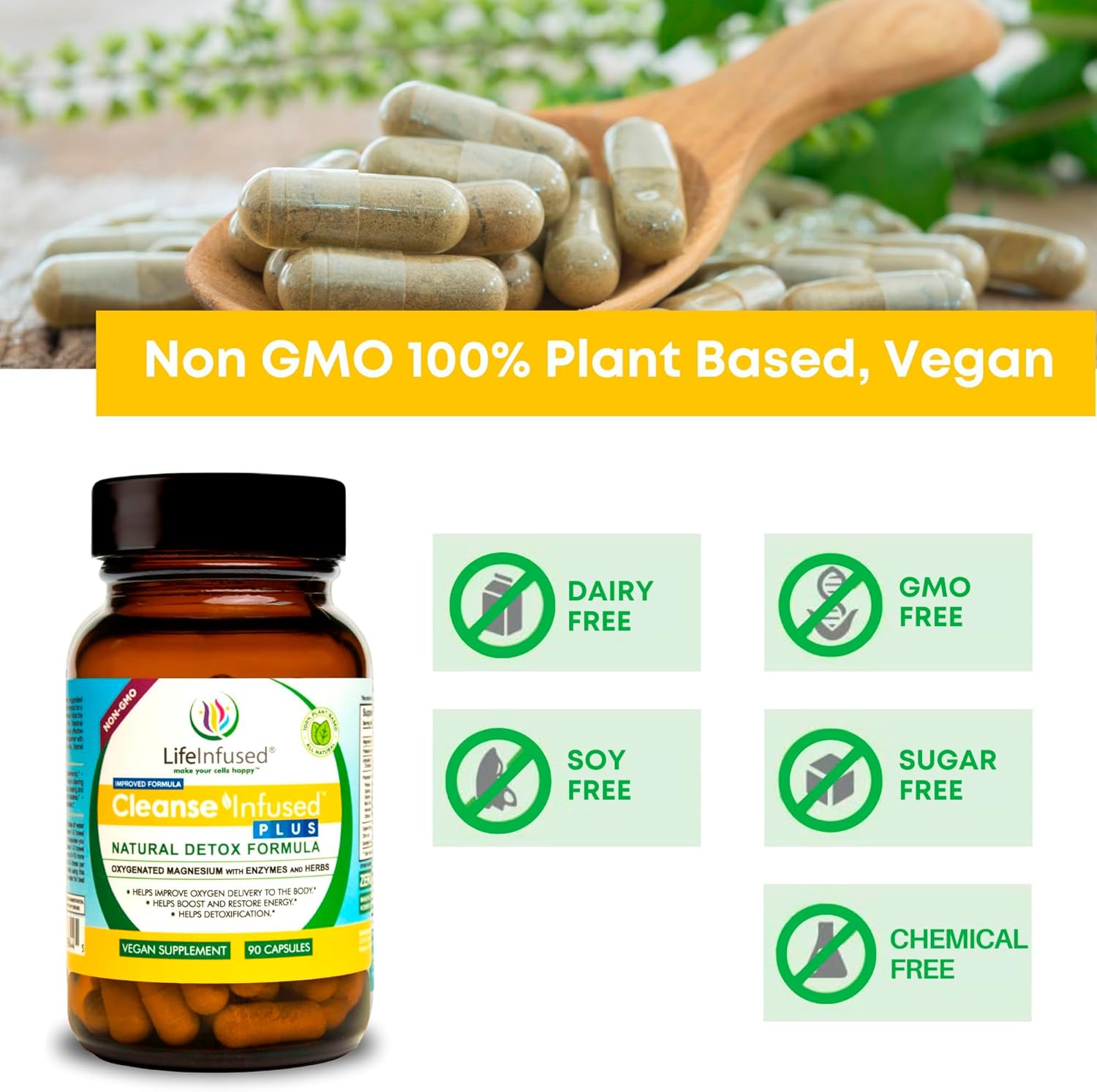 Life Infused Cleanse Infused Plus - Premium Natural Colon Cleanser With Oxygenated Magnesium, Herbs, And Enzymes, Helps Relieve Constipation Gently, Detoxifies Blood, Colon, Liver & Kidneys (90 Caps) : Health & Household