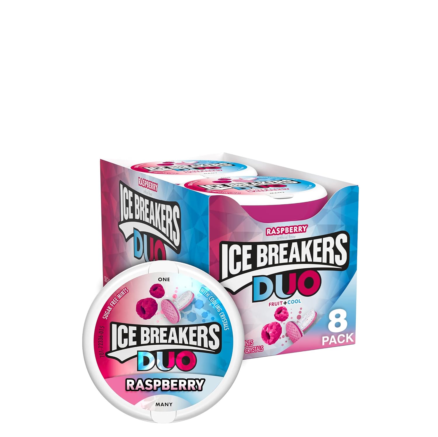 Ice Breakers Duo Fruit Plus Cool Raspberry Sugar Free Mints Tins, 1.3 Oz (8 Count)