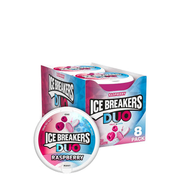 Ice Breakers Duo Fruit Plus Cool Raspberry Sugar Free Mints Tins, 1.3 Oz (8 Count)