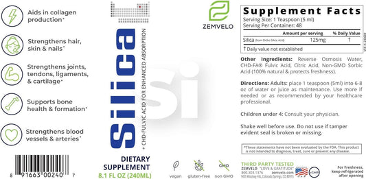 Liquid Ionic Silica - Hair, Skin & Nails Nutrition | Collagen Support | Joint Support For Health Tendons & Cartilage | 8 Oz, 48 Day Supply