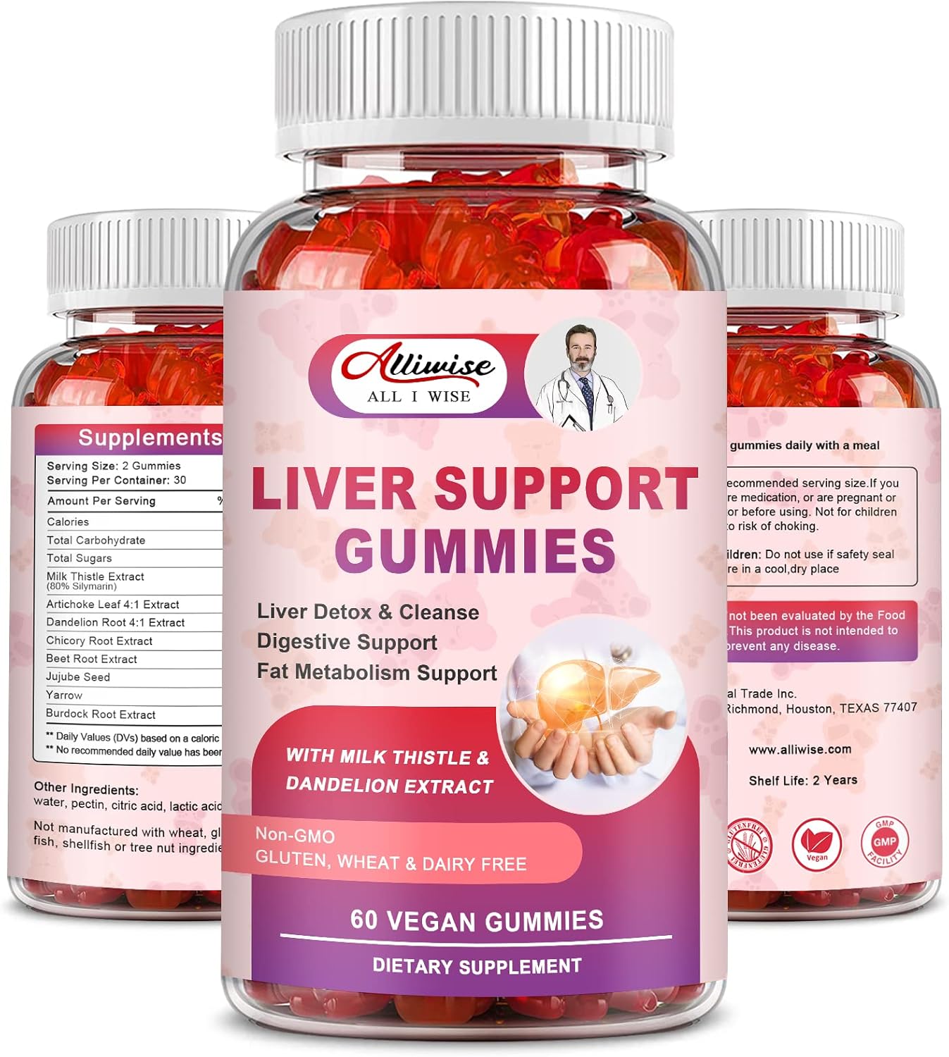 Liver Support Gummies With Milk Thistle & Dandelion Extract, 80% Silymarin Extract, Liver Cleanse Detox & Repair, Natural Liver Health Formula