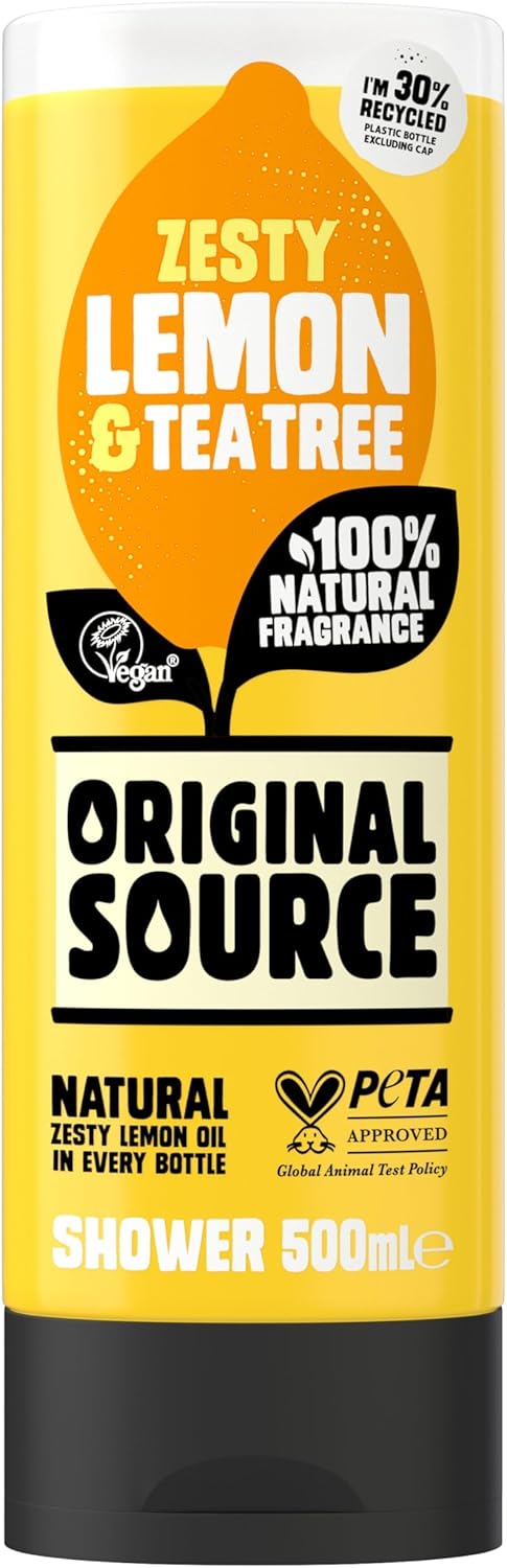 Original Source Lemon & Tea Tree Shower Gel, 100 Percent Natural Fragrance, Vegan, Cruelty Free, Paraben Free, Bulk Buy, Pack Of 6 X 500 Ml