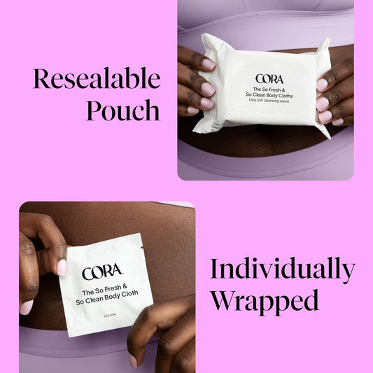 Cora Skin Cleansing Wipes, 72 Count, Natural Ingredients, Soothing Aloe, Hydrating Coconut Oil, Cooling Chamomile, Fsa/Hsa Eligible, On The Go, Perfectly Balanced, All Over Clean