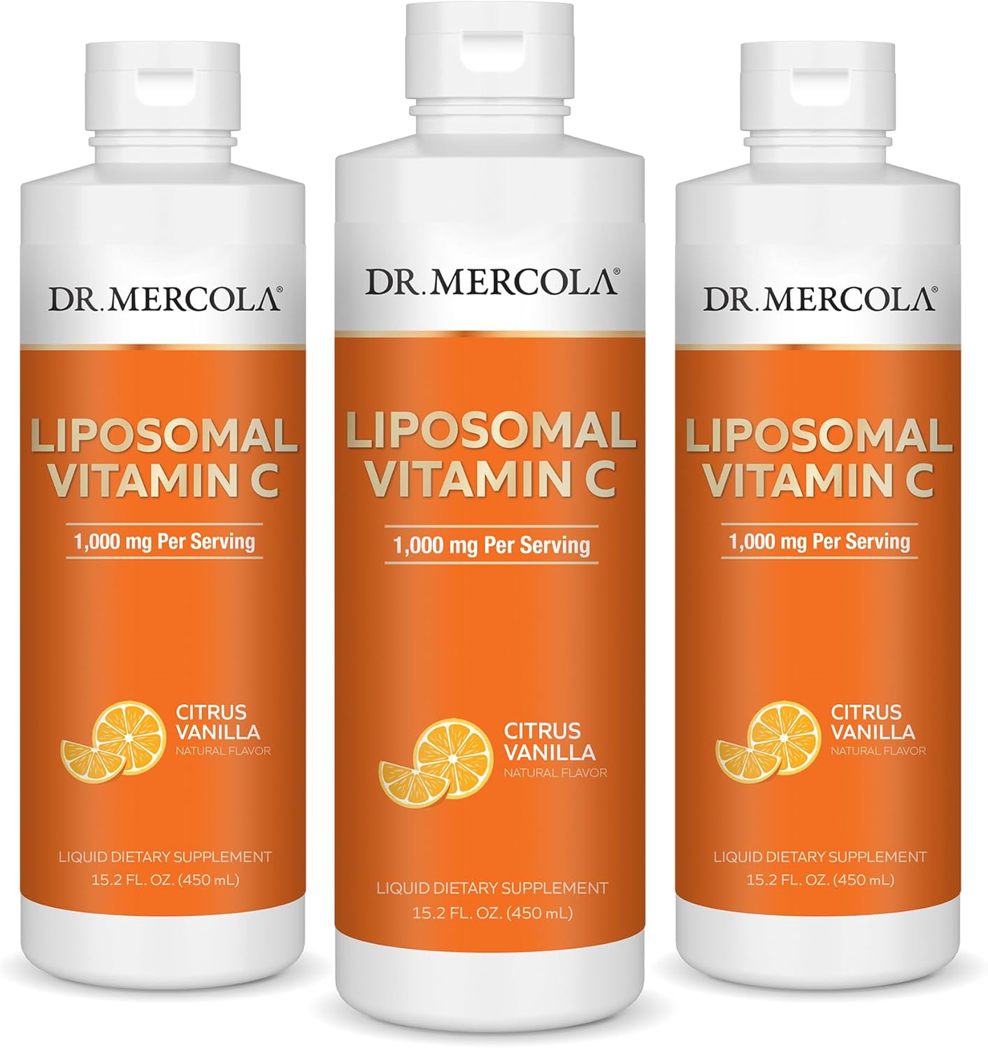 Dr. Mercola Liquid Liposomal Vitamin C, 15.20 Fl. Oz. (450 Ml), 3-Pack (90 Servings), Dietary Supplement, Potent Antioxidant And Essential Nutrient, Non-Gmo