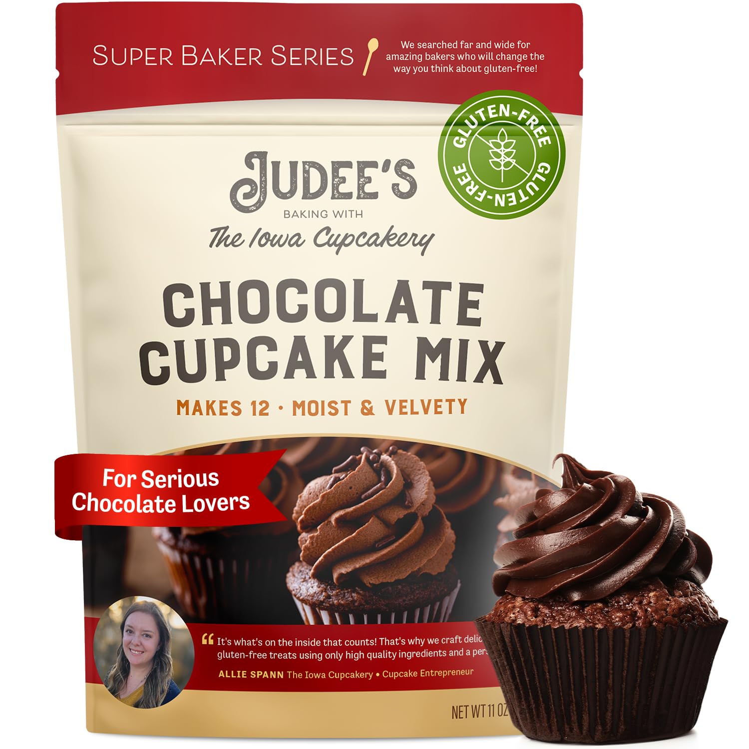 Judee's Gluten Free Devil’s Food Chocolate Cupcake Mix, Super Baker Series - Makes Up to 12 Gluten Free Cupcakes - Great for Valentine’s or Birthdays - Rich, Chocolately Gluten Free Chocolate Treats