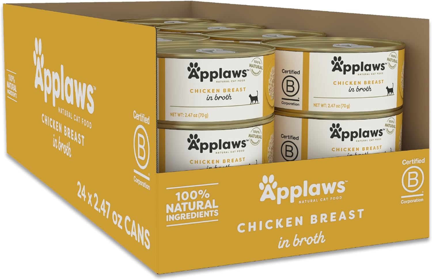 Applaws Natural Wet Cat Food, 24 Count, Limited Ingredient Canned Wet Cat Food, Chicken Breast in Broth, 2.47oz Cans