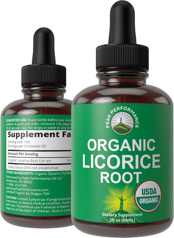 USDA Organic Licorice Root Extract Liquid Drops Supplement. Vegan Tincture for Digestion + Respiratory Health. Extracto de Regaliz Root Oil Herb. Zero Sugar, Gluten Free Supplements for Women and Men