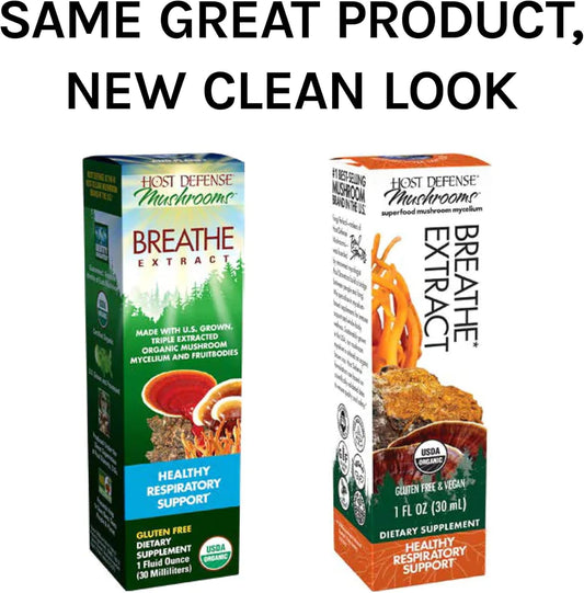 Host Defense, Breathe Extract, Respiratory Support, Mushroom Supplement with Cordyceps, Reishi and Chaga, Plain, 1  