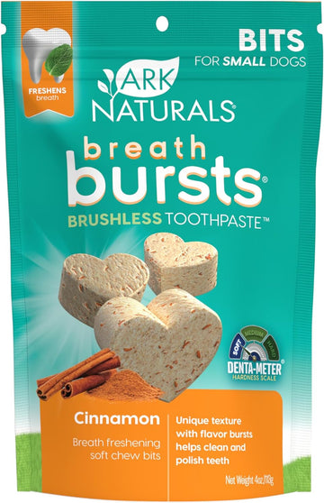 Ark Naturals Breath Bursts Brushless Toothpaste Dog Treats, Dog Dental Bits For Small Breeds, Unique Texture Helps Clean Teeth & Freshen Breath, Cinnamon, 4 Oz, 1 Pack