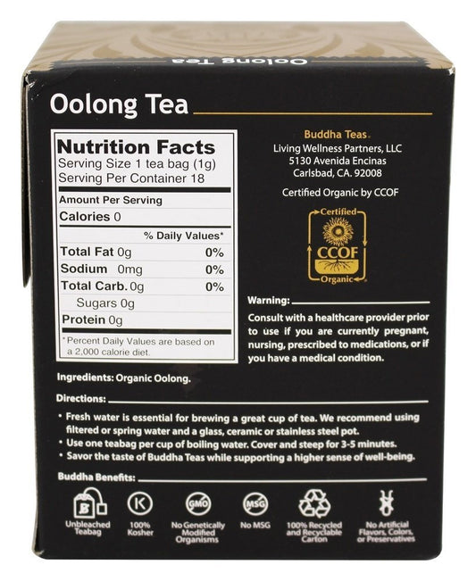 Buddha Teas Organic Oolong Tea Tea - Ou Kosher, Usda Organic, Ccof Organic, 18 Bleach-Free Tea Bag