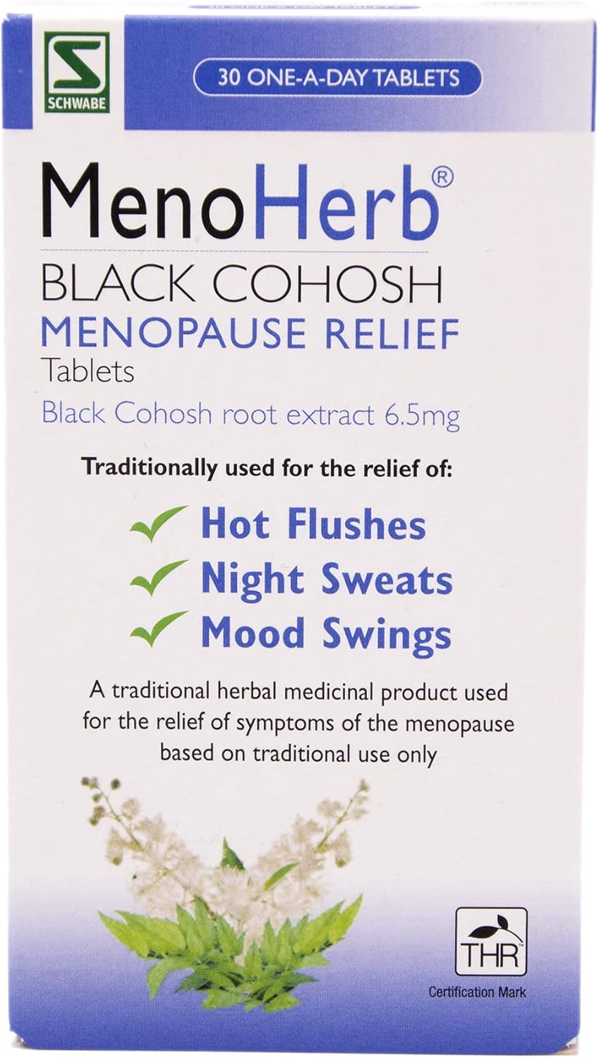 Schwabe Pharma - Menoherb - Menopause Relief - Black Cohosh Root Extract 6.5Mg - Traditionally Used For Hot Flushes, Night Sweats And Mood Swings - 30 Tablets