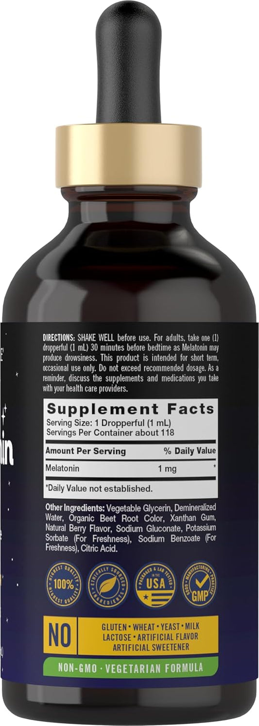 Carlyle Melatonin Liquid 1Mg | 4 Fl Oz Drops | Berry Flavor | Non-Gmo, Vegetarian Supplement