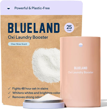 Blueland Oxi Laundry Booster Powder Starter Set - Plastic-Free & Eco Friendly Oxy Cleaner - Plant Based Stain Remover - Clear Skies Scented - 17.6Oz, 25 Loads
