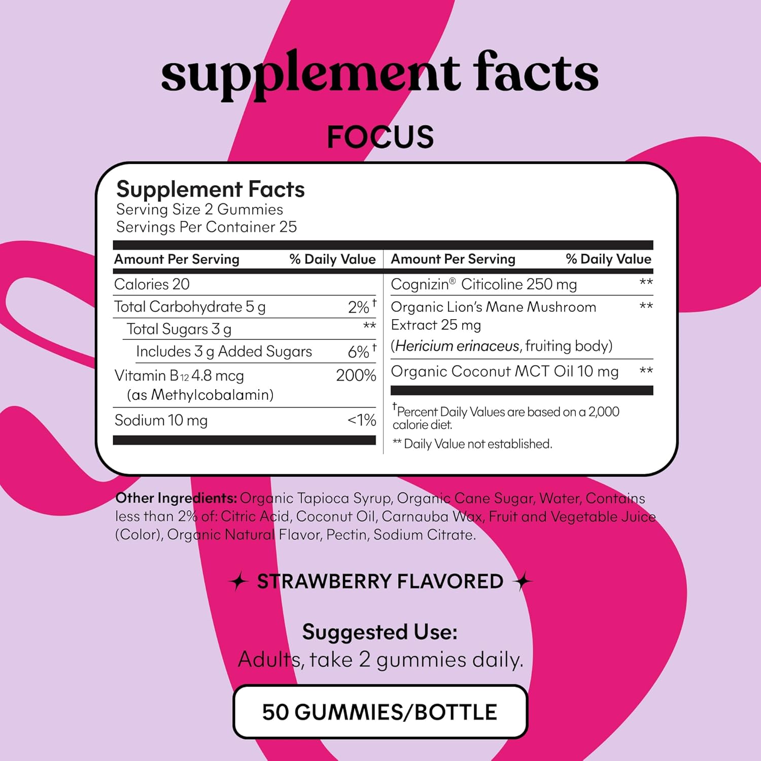 Buy Lemme Focus Concentration & Brain Health Gummies With Cognizin Citicoline, Lion'S Mane Mushroom, Vitamin B12 To Support Focus + Concentration - Gluten Free, Caffeine Free, Strawberry (50 Count) On  Free Shipping On Qualified Orders