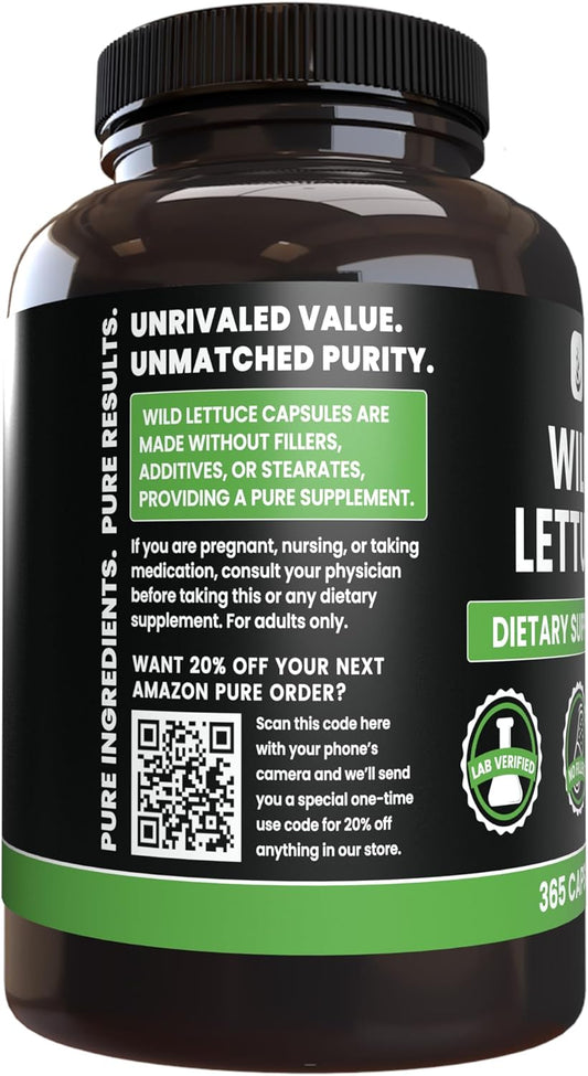 Pure Original Ingredients Wild Lettuce (365 Capsules) No Magnesium Or Rice Fillers, Always Pure, Lab Verified
