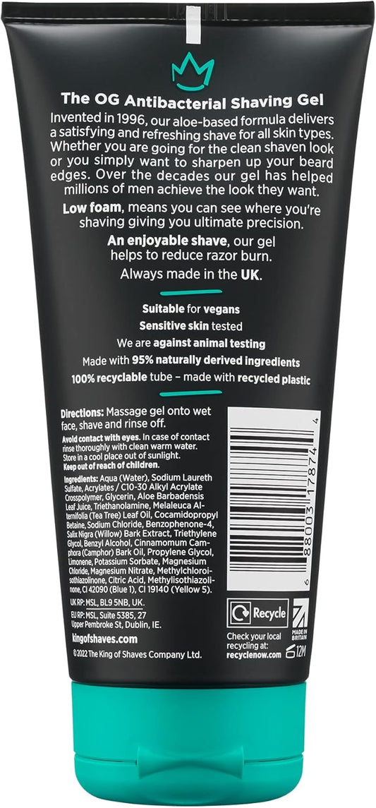 King Of Shaves Antibacterial Shaving Gel For Men, Low Foam For A Precise Shave, Suitable For All Skin Types, Clear Shaving Gel For Men, 2X175Ml