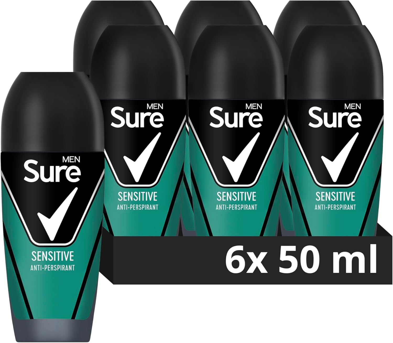 Sure Men Sensitive Anti-Perspirant Roll On Men'S Deodorant With Motionsense Technology For 48 Hour Protection Against Sweat And Odour 6X 50 Ml