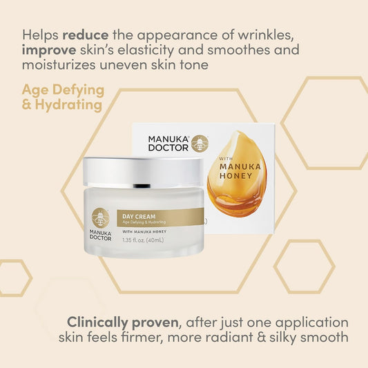 Manuka Doctor Day Cream - Age Defying And Hydrating Face Moisturizer With Manuka Honey, Firming, Helps Refine Fine Lines & Wrinkles (1.35 Fl Oz)