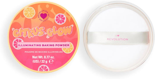 I Heart Revolution Citrus Glow Illuminating Baking Powder, Face Makeup Powder, Infused With Vitamin C, Vegan & Cruelty-Free, 22G