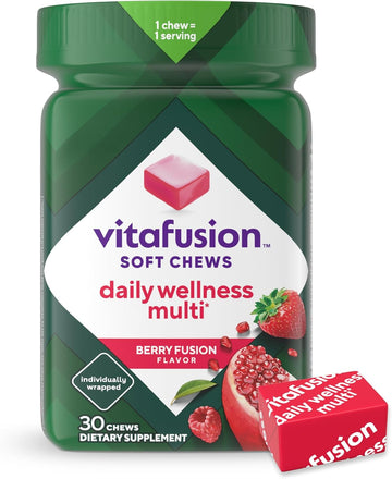 Vitafusion Soft Chews Daily Wellness Multi(1), Chewable Multivitamins For Adults, Individually Wrapped, Berry Fusion Flavor, 30 Chews, 30 Day Supply