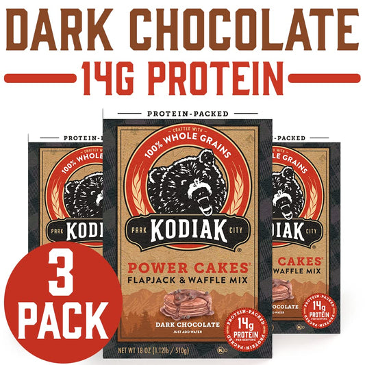 Kodiak Cakes Protein Pancake Power Cakes, Flapjack & Waffle Baking Mix, Dark Chocolate, 18 Ounce, Pack of 3