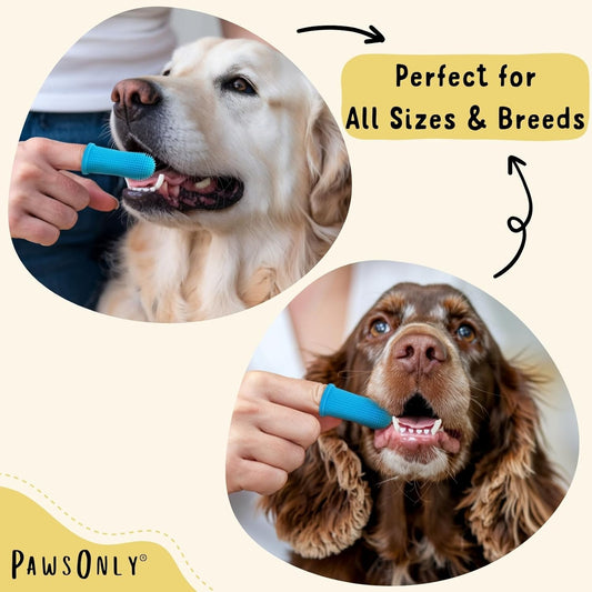 Pawsonly | Dog Finger Toothbrush | Set Of 2 With Storage Cases | 360 Degree Soft Bristles | Safe Silicone | Reusable & Flexible | Gentle Teeth Cleaning | Removes Plaque & Tartar (Pink)