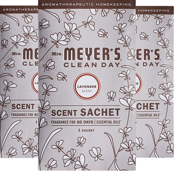 Mrs. Meyer'S Clean Day Air Freshener Sachets, Fragrance For Your Locker, Car, Closet, And Gym Bag, Lavender, Pack Of 3