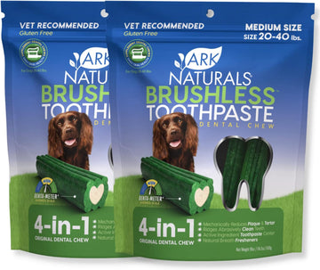 Ark Naturals Brushless Toothpaste – Medium Breeds, 18Oz Bag, 2-Pack – Dog Dental Chew With Toothpaste Center – Freshen Breath And Reduce Plaque & Tartar With Dental Chews For Dogs