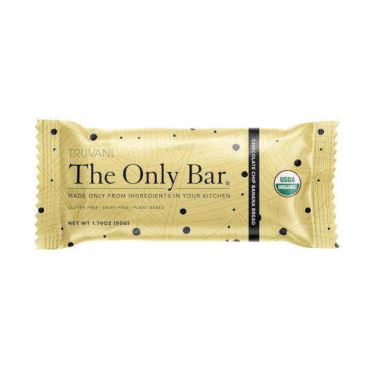 Truvani Plant Based Snack Bars | 5G Protein | 12 Pack Chocolate Chip Banana Bread | Organic | Vegan | The Only Bar | Dairy, Soy, And Gluten Free | Individually Wrapped