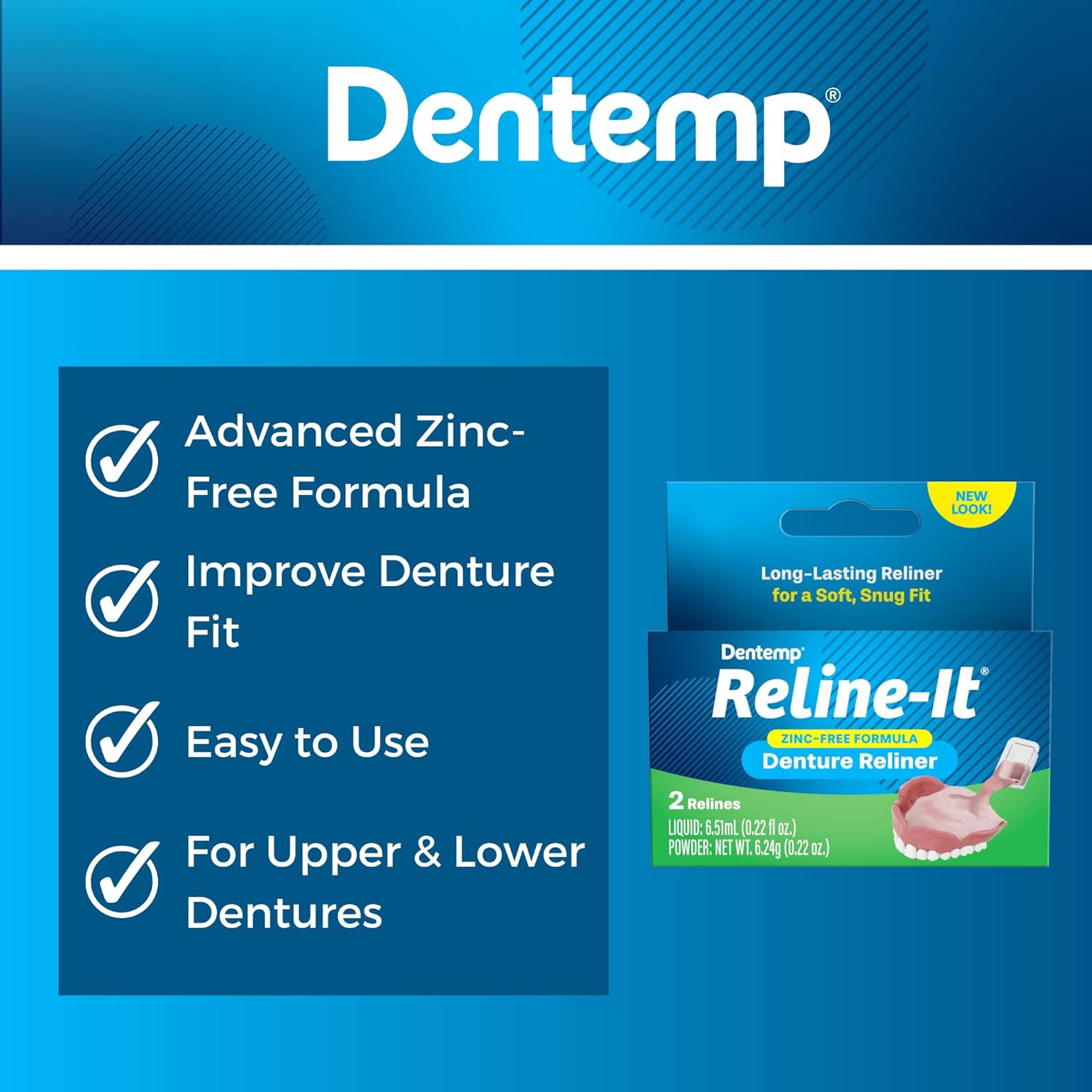 Dentemp Denture Reline Kit - Advanced Formula Reline It Denture Reliner (Pack of 3) - Denture Kit to Refit and Tighten Dentures for Both Upper & Lower Denture : Health & Household