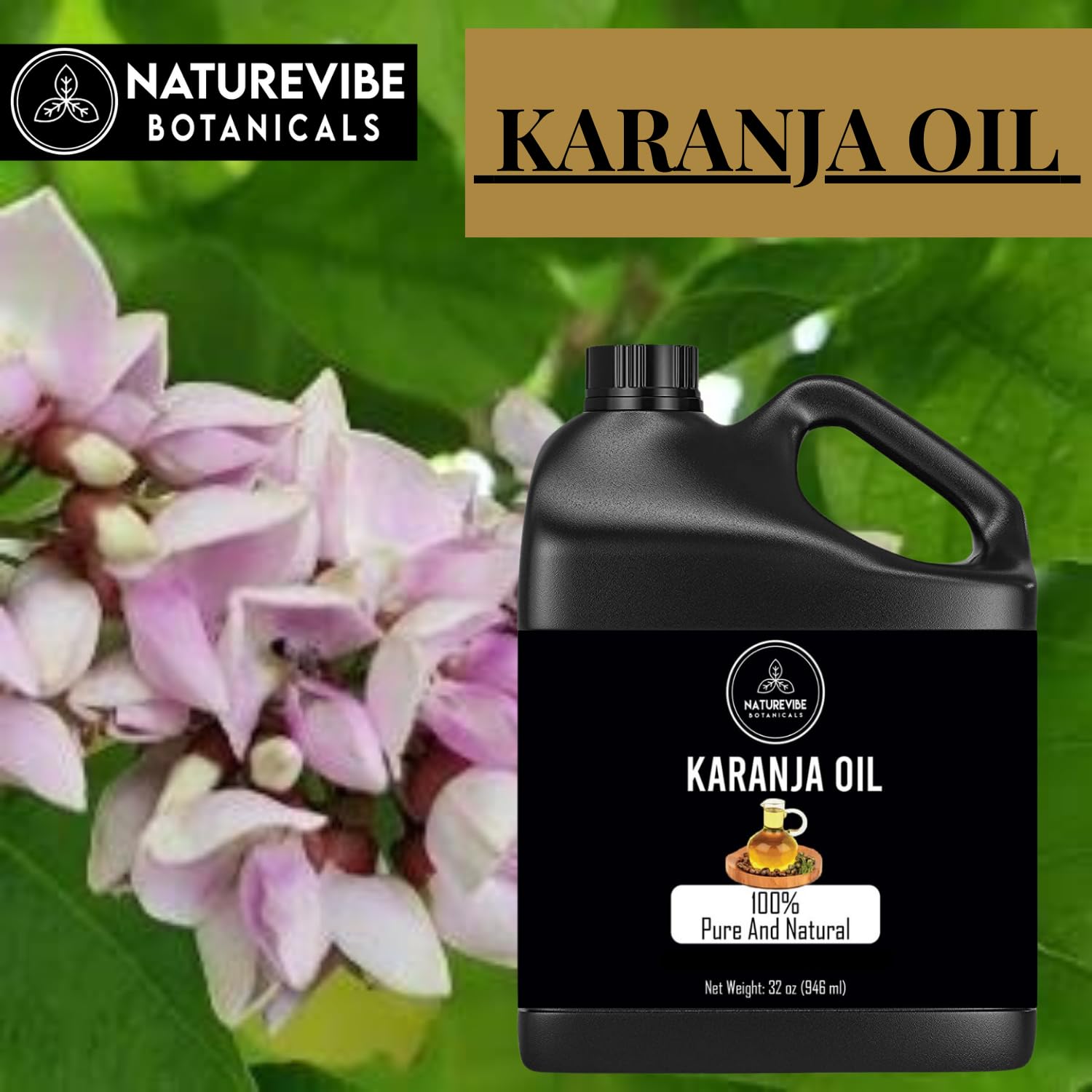 Naturevibe Botanicals Karanja Oil (32oz) | 100% Pure & Natural | Hair Care | Pongamia pinnata (946 ml) : Health & Household