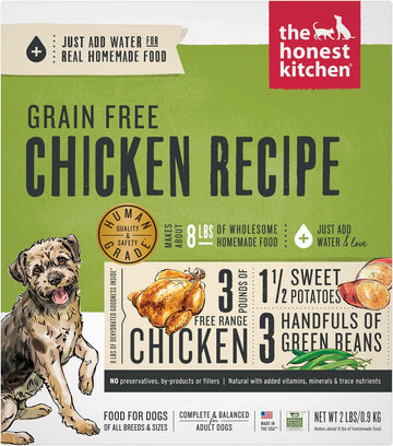 The Honest Kitchen Human Grade Dehydrated Grain Free Dog Food – Complete Meal or Dog Food Topper – Chicken 2 lb (makes 8 lbs)