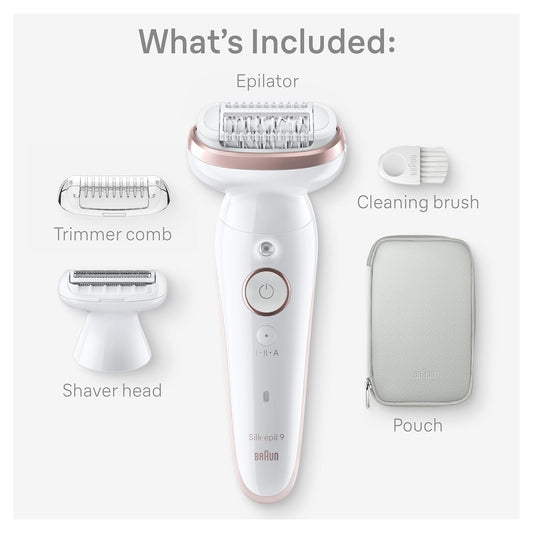 Braun Epilator Silk-Épil 9, Hair Removal Device, Women Shaver & Trimmer, Pivoting Head, Wet And Dry Epilator, Includes Shaver Head And Trimmer Comb, Ses9-030