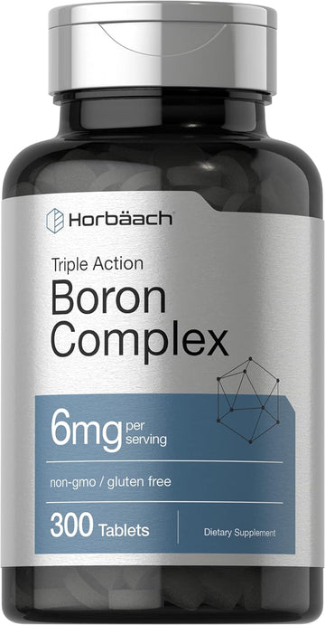 Horbäach Triple Boron Complex 6 mg Supplement | 300 Tablets | Vegetarian, Non-GMO & Gluten Free | Triple Action Boron Citrate, Boron Glycinate, Boron Asparate