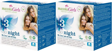 2 x 10 Organic Teen First Period Night Pads with Wings, Biodegradable, Individually Wrapped. Masmi