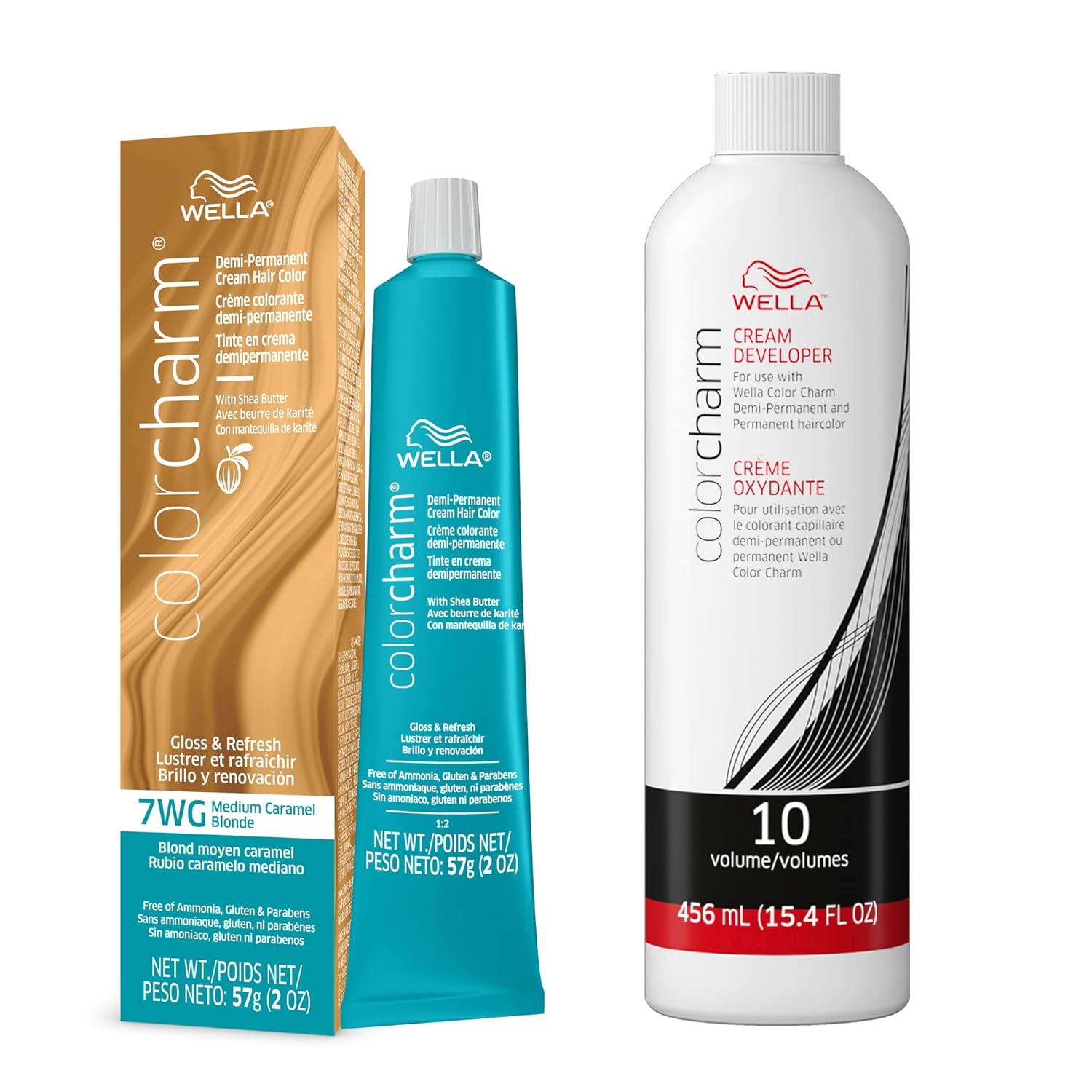 Wella Colorcharm Demi Permanent Hair Color, 7Wg Medium Caramel Blonde + 10 Vol. Developer