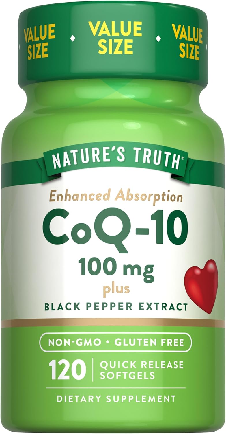 Nature'S Truth Coq10 100Mg | 120 Softgels | High Absorption | Non-Gmo & Gluten Free Coenzyme Supplement | With Black Pepper Extract