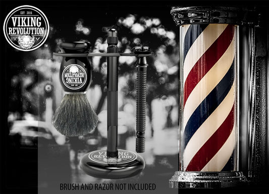 Viking Revolution Black Safety Razor Stand - Razor Holder And Shaving Brush Stand To Prolong The Life Of Your Razor - Weighted Bottom For Extra Stability