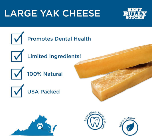 Best Bully Sticks Himalayan Yak Cheese For Dogs, Large 4 Pack - Natural Yak Chews For Dogs - Lactose Free Odor Free - Long Lasting Dog Chews